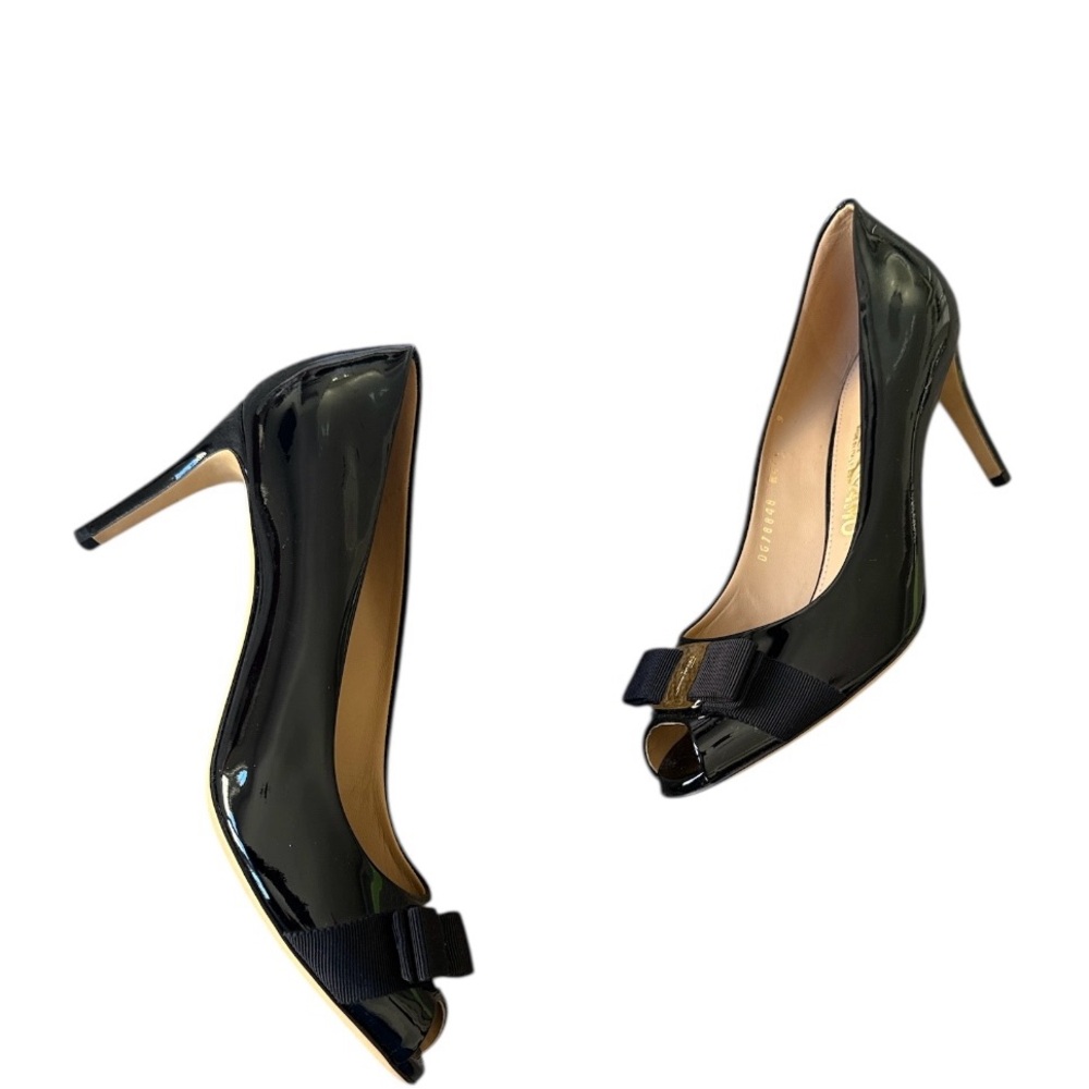 💥2x HP 💥 Salvatore Ferragamo Black Patent Leather Heels size 9 - Picture 8 of 11
